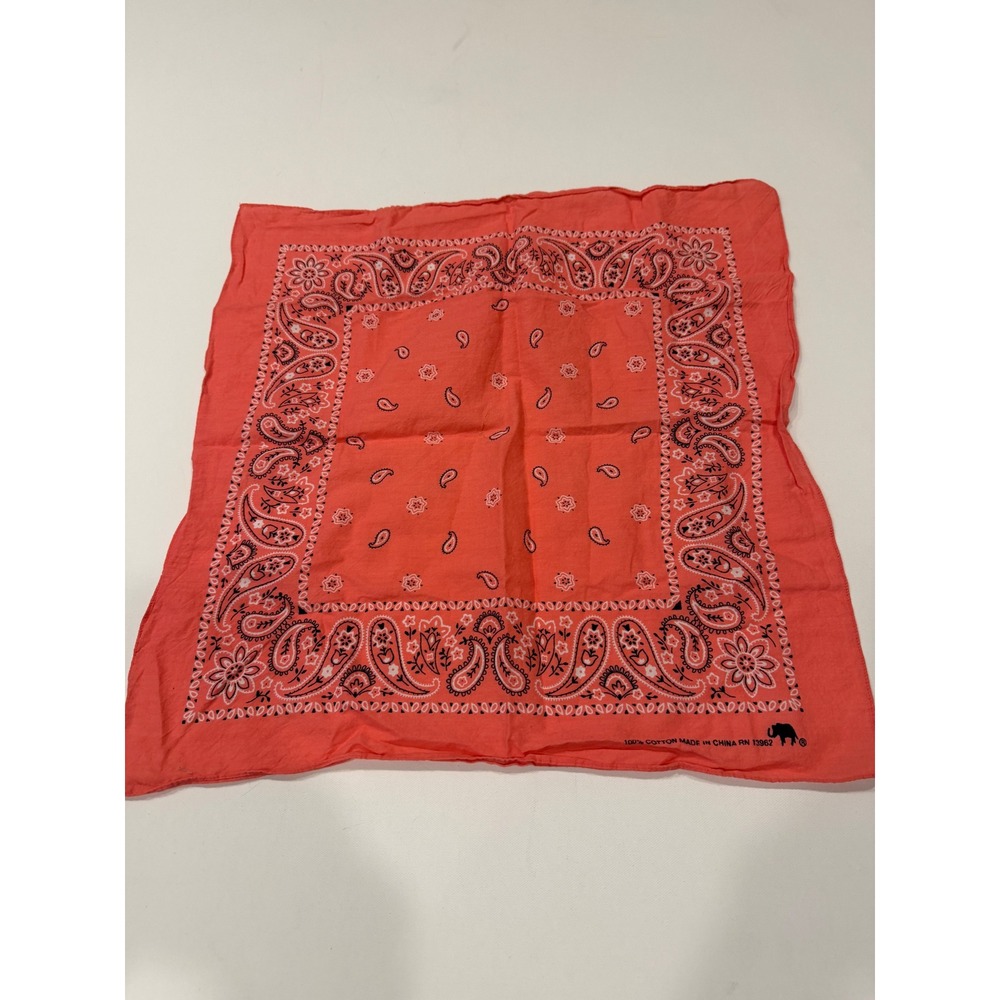 Elephant Brand Coral Paisley Bandana 100% Cotton Western Neck Scarf
